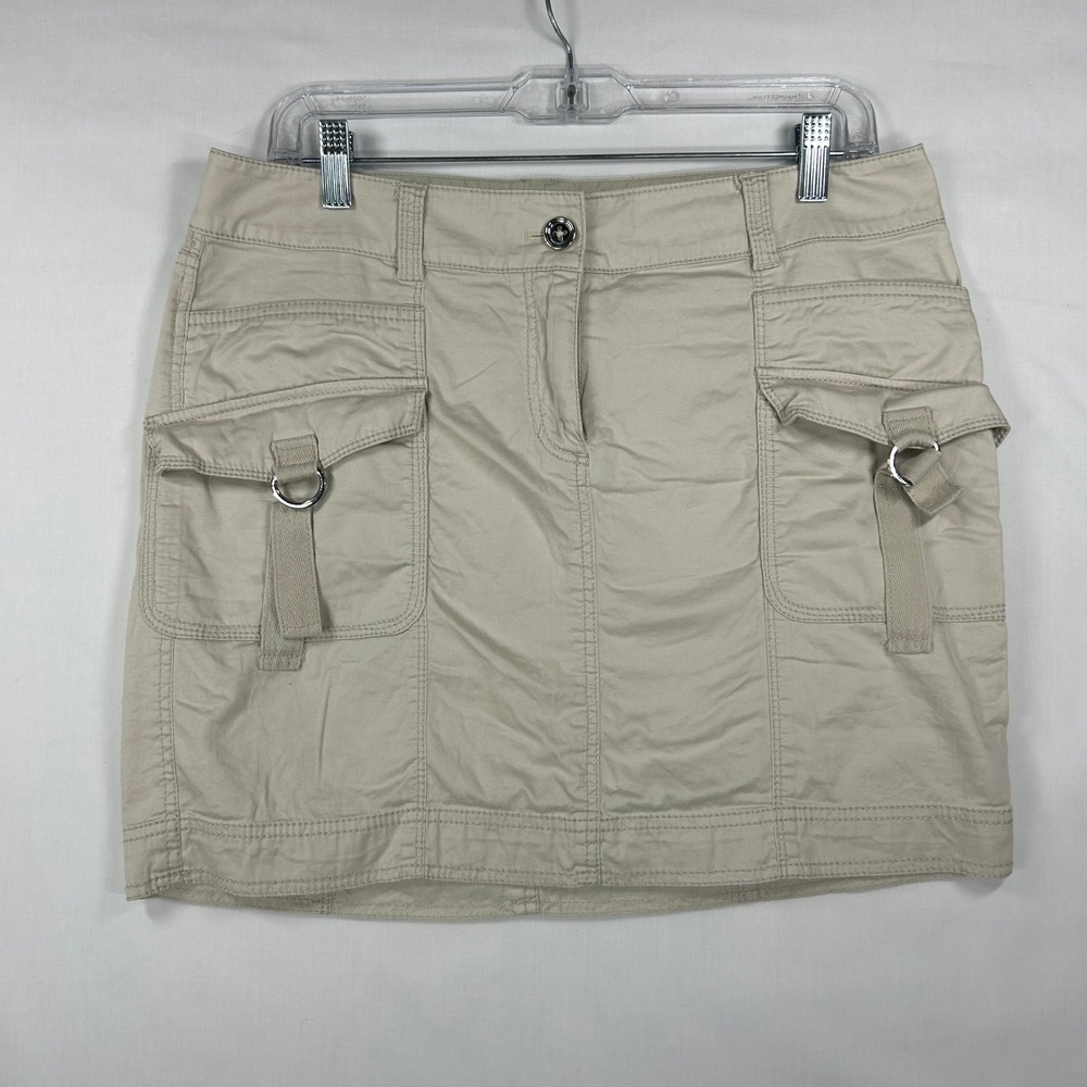 White House Black Market Tan Cargo Skirt Size 10 Utility Mini Skirt Y2K
